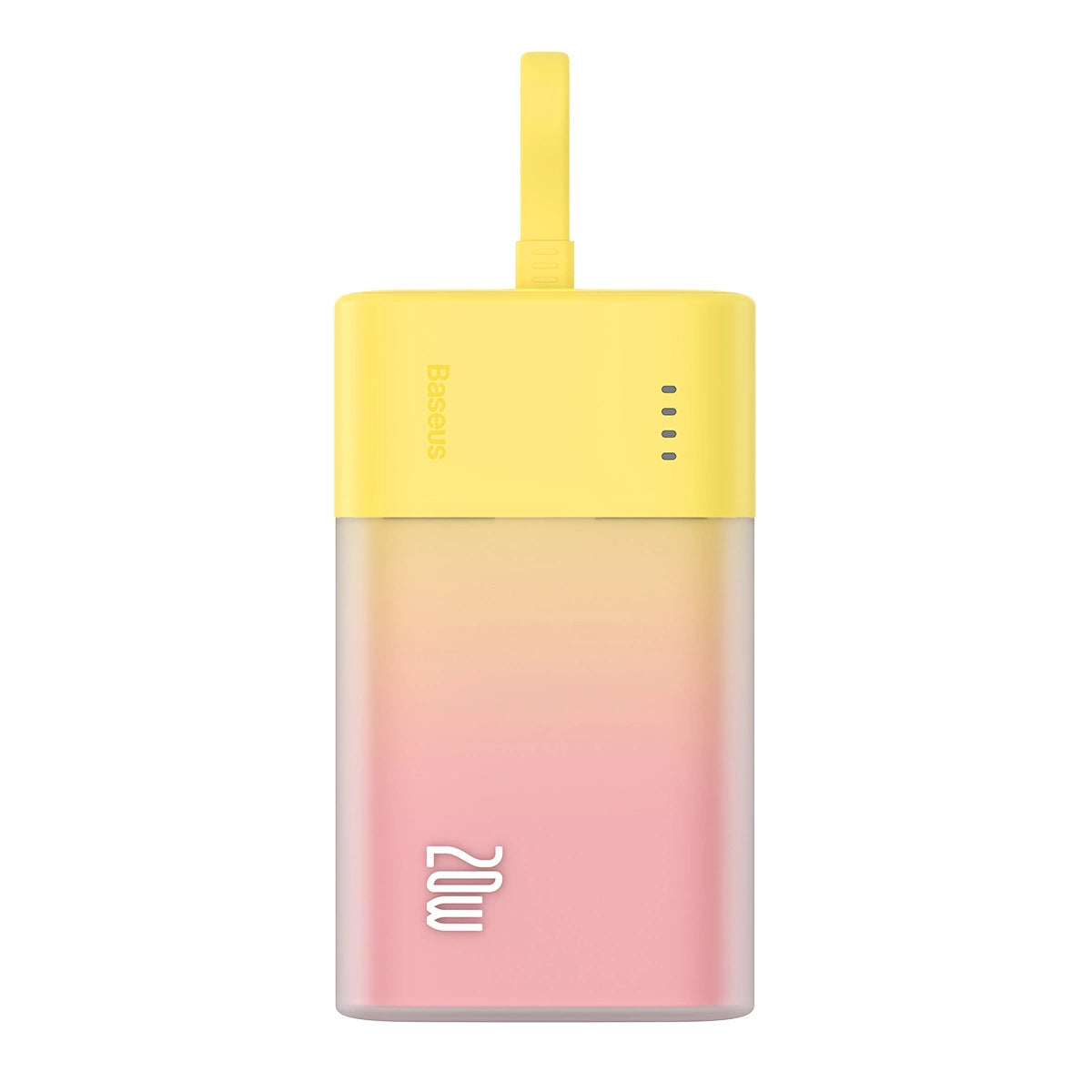 Baseus Popsicle 5200mAh 20W Powerbank mit integriertem Lightning Kabel (+ weißes Baseus Simple USB-C - USB-C 60W/20V/3A/30cm Kabel) - Gelb-Pink