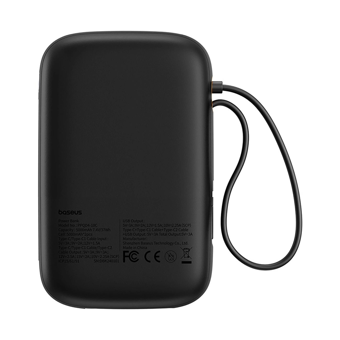 Baseus QPow 2 30W 10000mAh Powerbank mit integrierten USB-C-Kabeln – Schwarz