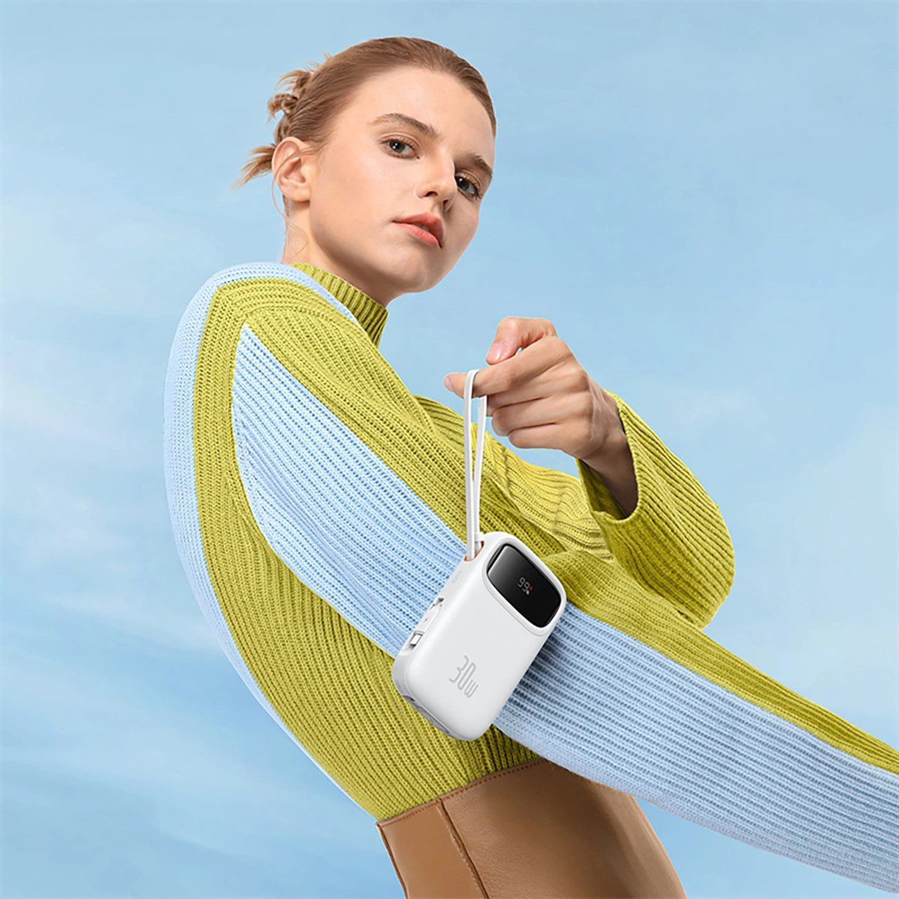 Baseus QPow 2 30W 10000mAh Powerbank mit integrierten USB-C-Kabeln – Weiß