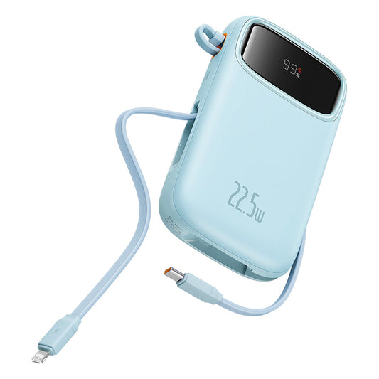 Baseus Qpow2 20000mAh 22,5W Powerbank mit Doppelkabel und Digitalanzeige + Baseus Simple USB-C 3A Kabel 0,3 m (Weiß) - Blau