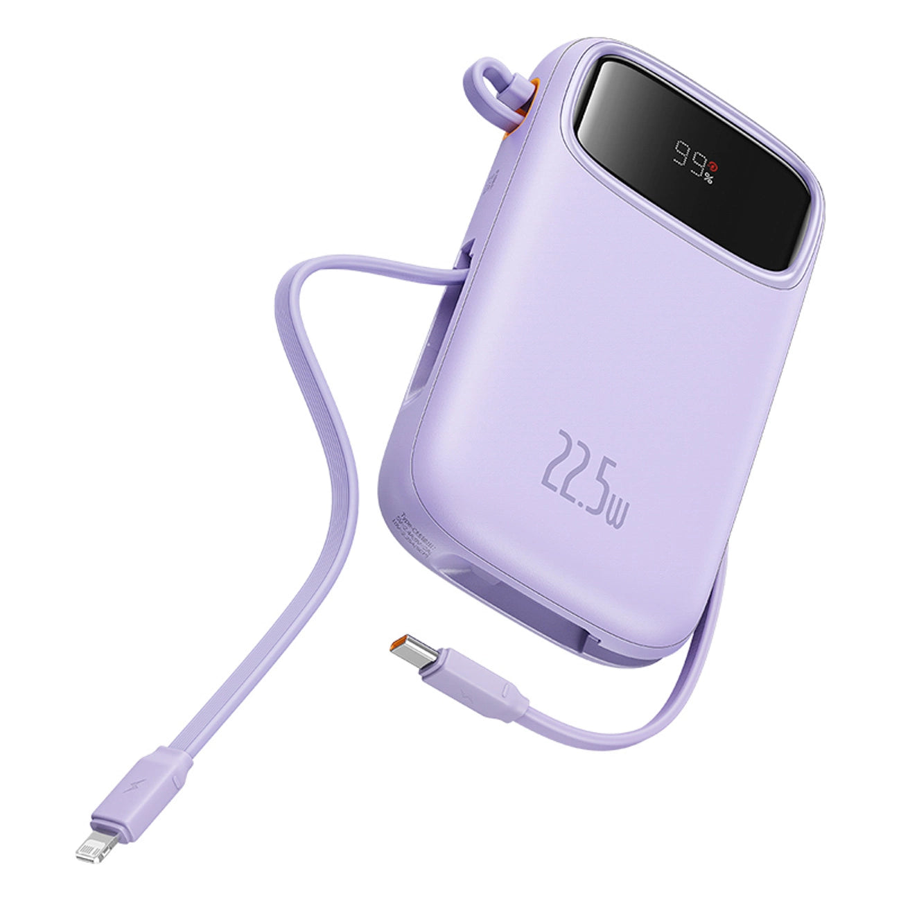 Baseus Qpow2 20000mAh 22,5W Powerbank mit Doppelkabel und Digitalanzeige + Baseus Simple USB-C 3A Kabel 0,3 m (Weiß) - Lila