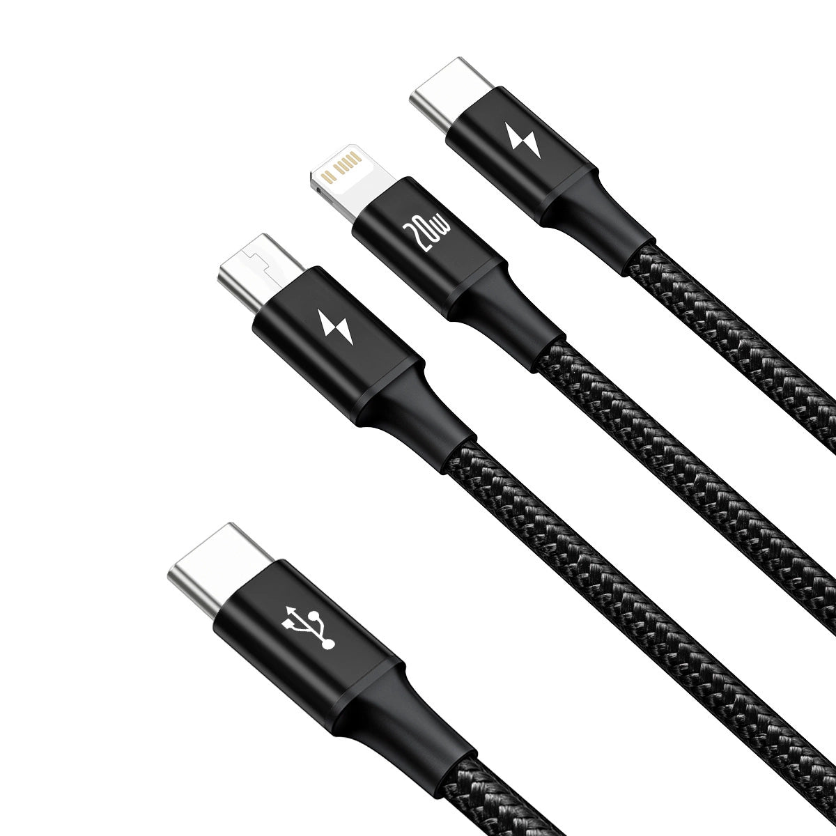 Baseus Rapid Series 3in1 USB-C – USB-C/ Lightning /Micro-USB-Kabel 20 W PD 1,5 m – Schwarz