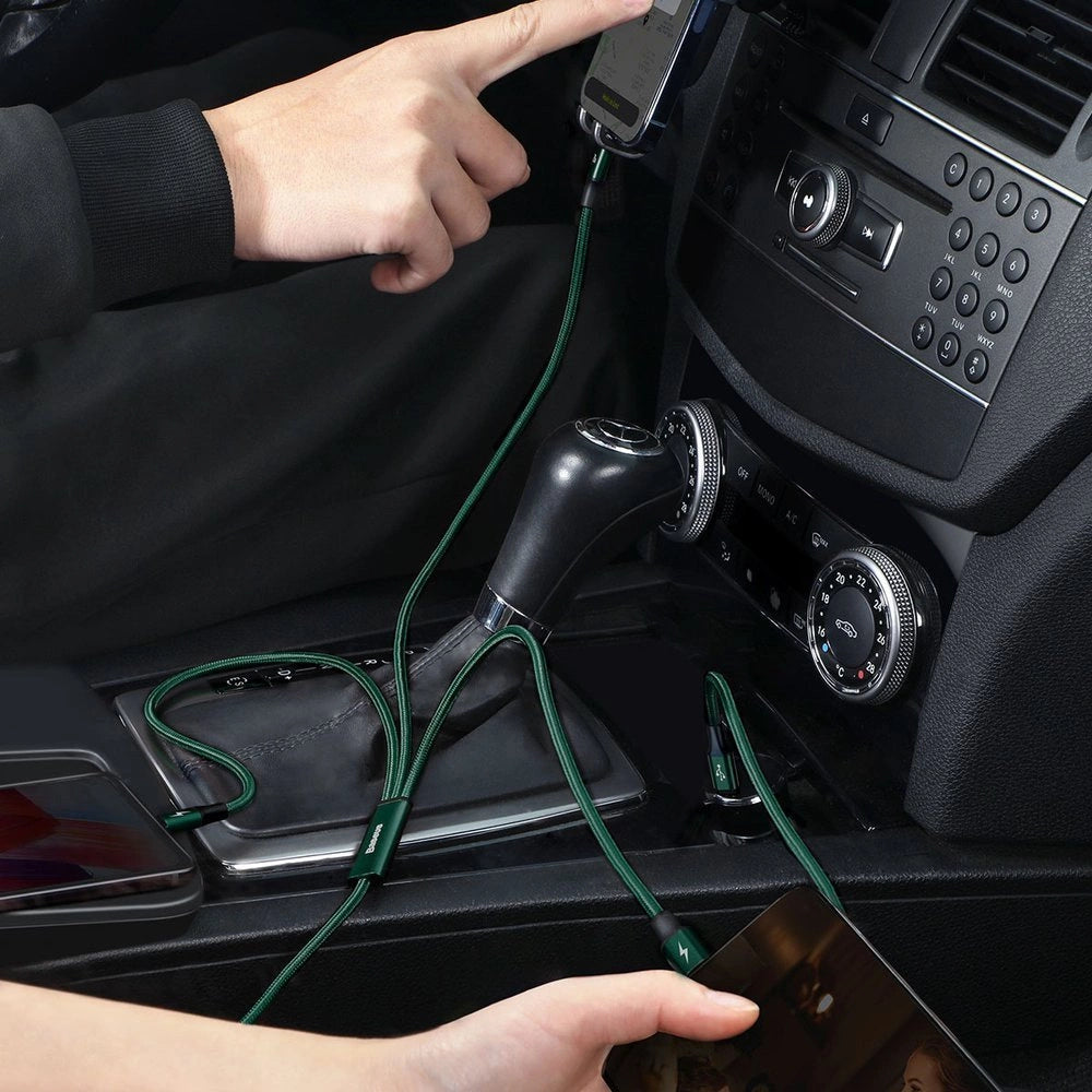 Baseus Rapid Series 3in1 USB-C – USB-C/ Lightning /Micro-USB-Kabel 20 W PD 1,5 m – grün