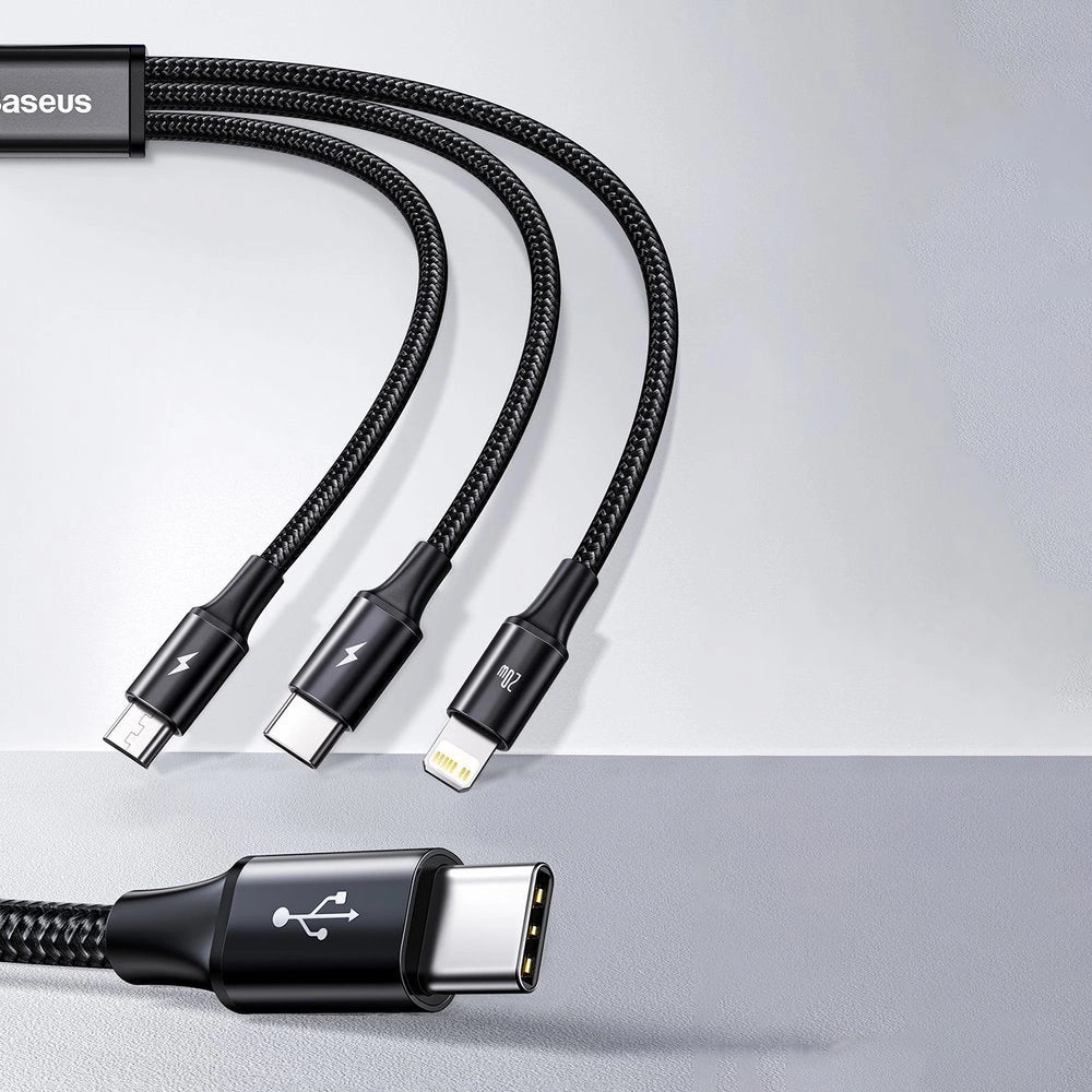 Baseus Rapid Series 3in1 USB-C – USB-C/ Lightning /Micro-USB-Kabel 20 W PD 1,5 m – grün