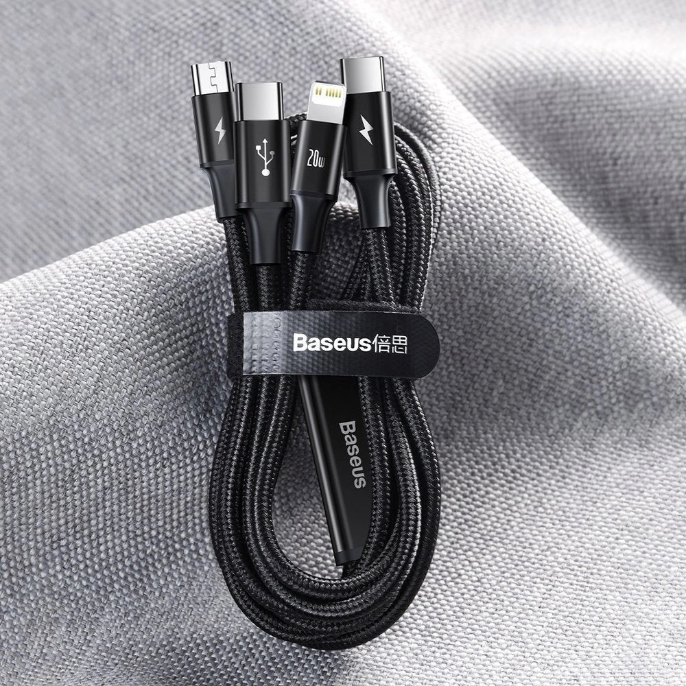 Baseus Rapid Series 3in1 USB-C – USB-C/ Lightning /Micro-USB-Kabel 20 W PD 1,5 m – grün