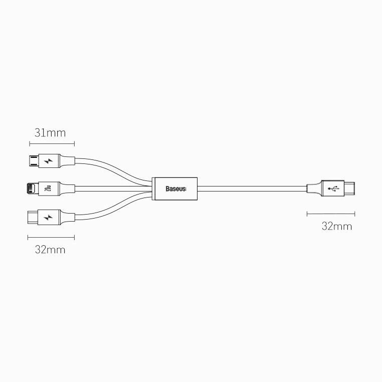 Baseus Rapid Series 3in1 USB-C – USB-C/ Lightning /Micro-USB-Kabel 20 W PD 1,5 m – grün