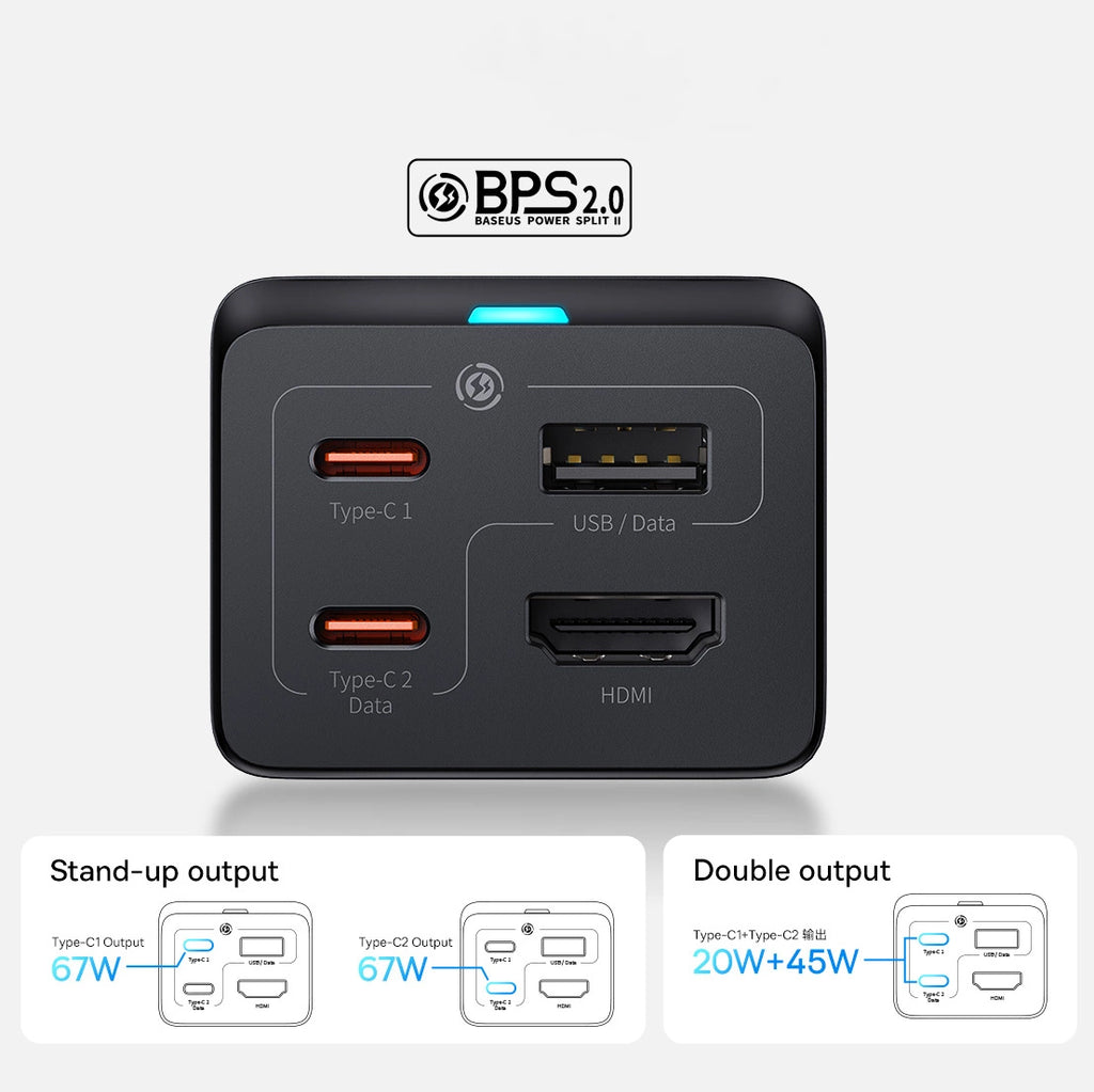 Baseus Schnellladegerät GaN5 Pro HUB HDMI 2 x USB-C / USB-A / HDMI 4K 30Hz 1,5m schwarz + USB-C Kabel - USB-C 100W 40Gb/s (USB4) 1m (CCGP110201)