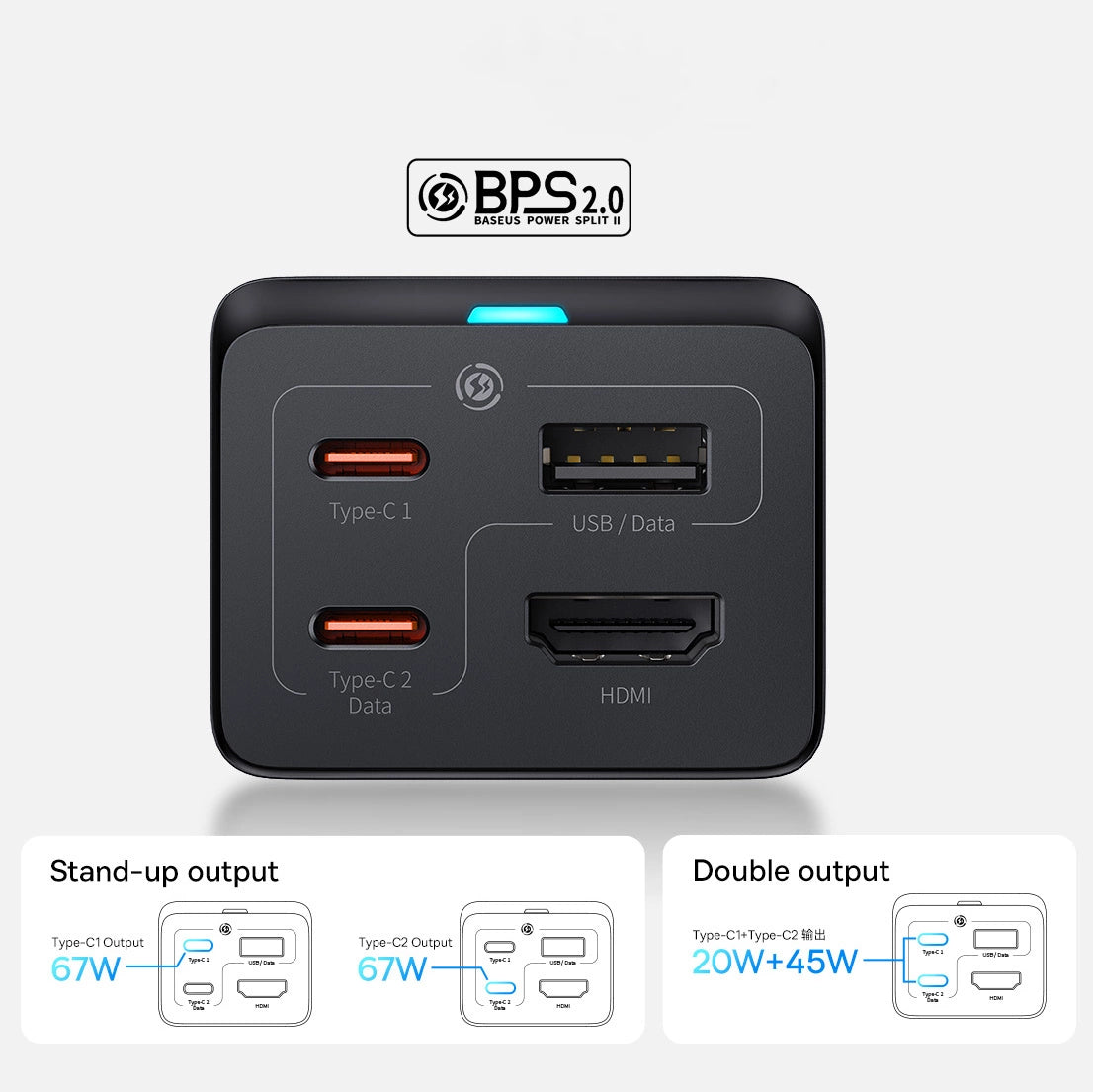 Baseus Schnellladegerät GaN5 Pro HUB HDMI 2 x USB-C / USB-A / HDMI 4K 30Hz 1,5m schwarz + USB-C Kabel - USB-C 100W 40Gb/s (USB4) 1m (CCGP110201)