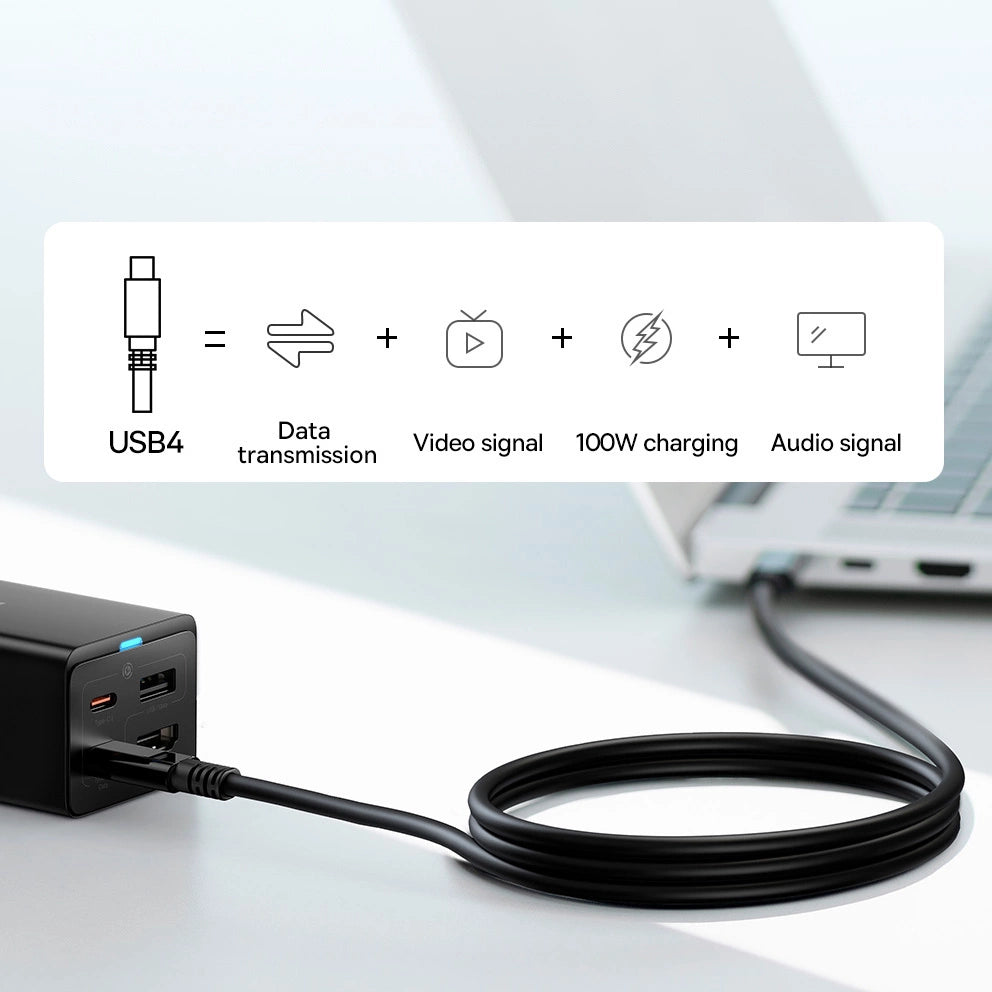 Baseus Schnellladegerät GaN5 Pro HUB HDMI 2 x USB-C / USB-A / HDMI 4K 30Hz 1,5m schwarz + USB-C Kabel - USB-C 100W 40Gb/s (USB4) 1m (CCGP110201)