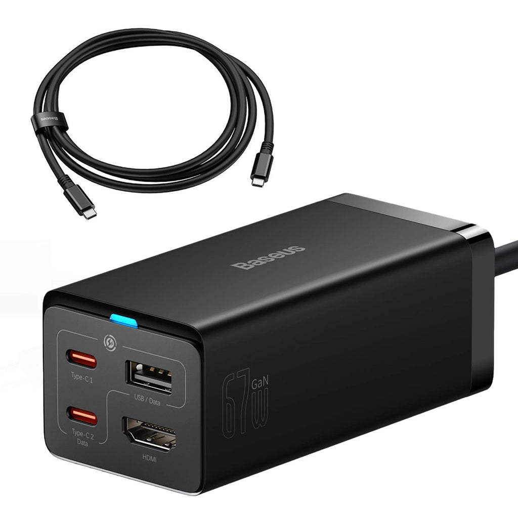 Baseus Schnellladegerät GaN5 Pro HUB HDMI 2 x USB-C / USB-A / HDMI 4K 30Hz 1,5m schwarz + USB-C Kabel - USB-C 100W 40Gb/s (USB4) 1m (CCGP110201)