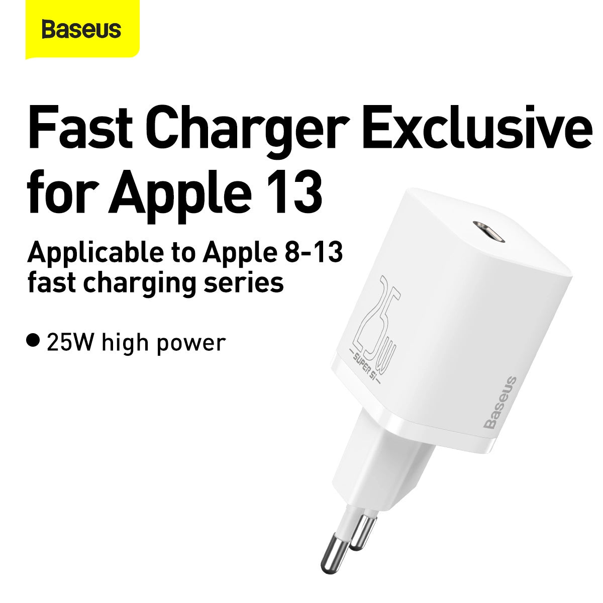 Baseus Si USB-C 25W 3A Schnellladegerät mit USB-C / USB-C 1m Kabel - Weiß