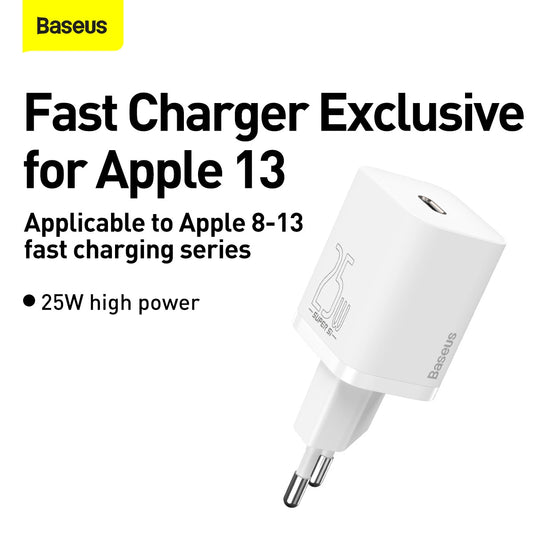 Baseus Si USB-C 25W 3A Schnellladegerät mit USB-C / USB-C 1m Kabel - Weiß