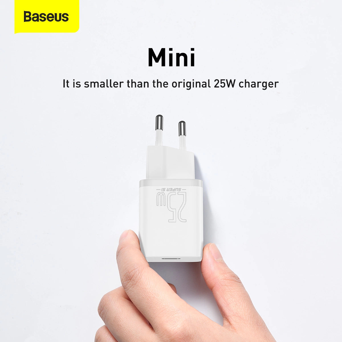 Baseus Si USB-C 25W 3A Schnellladegerät mit USB-C / USB-C 1m Kabel - Weiß