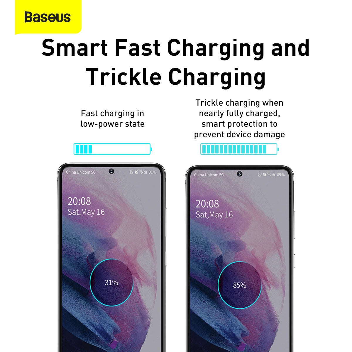 Baseus Si USB-C 25W 3A Schnellladegerät mit USB-C / USB-C 1m Kabel - Weiß