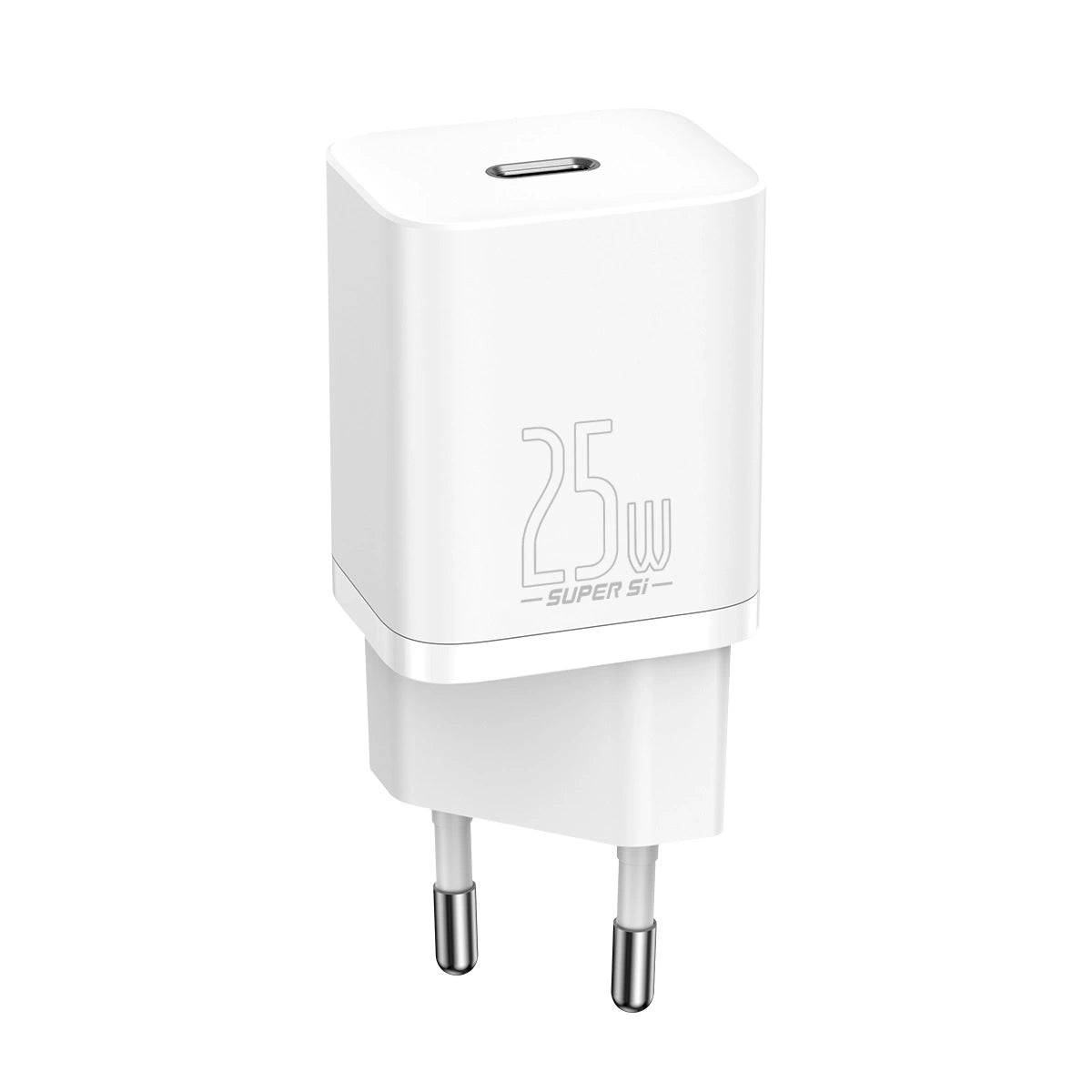 Baseus Si USB-C 25W 3A Schnellladegerät mit USB-C / USB-C 1m Kabel - Weiß