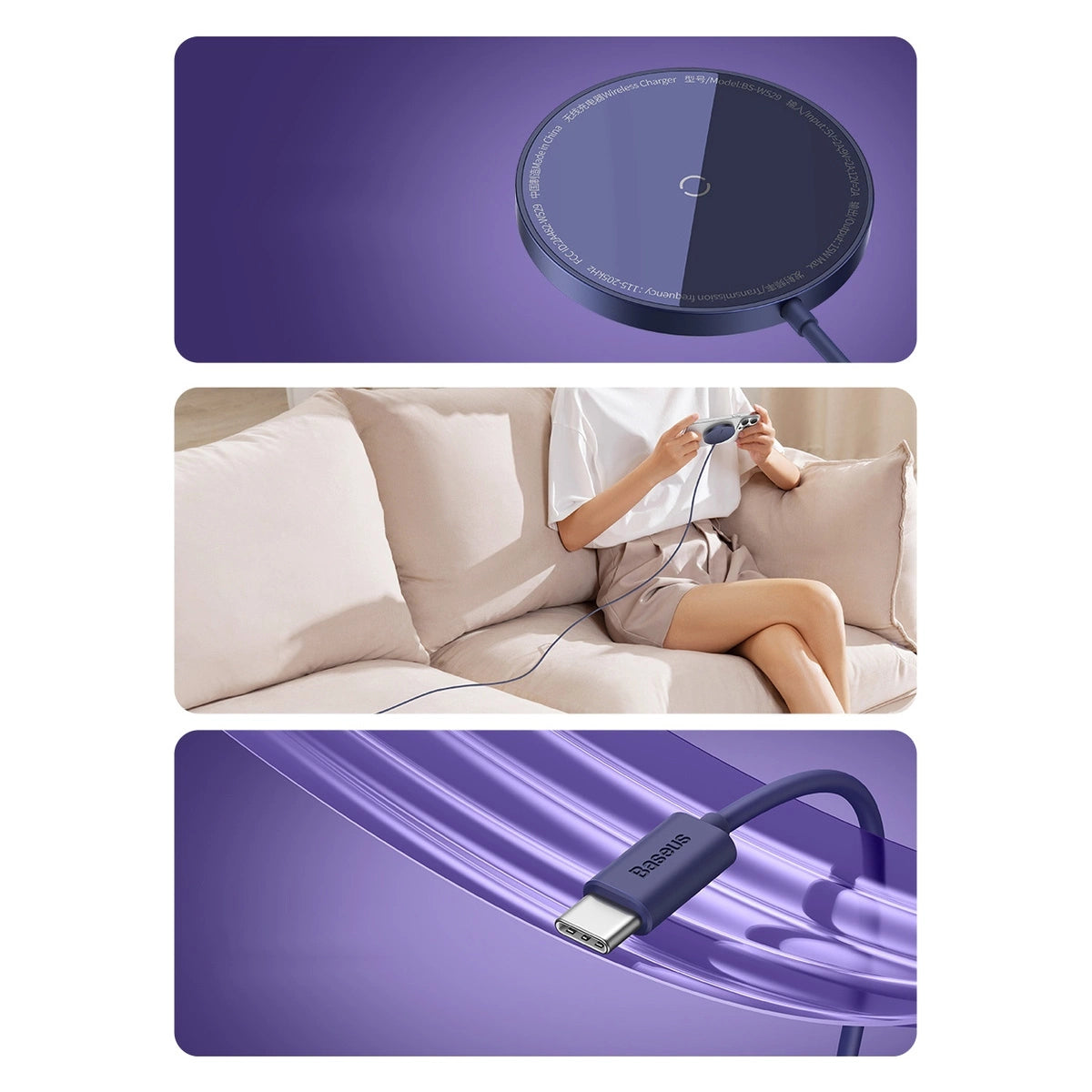 Baseus Simple Mini3 magnetisches Ladegerät MagSafe Qi 15W lila