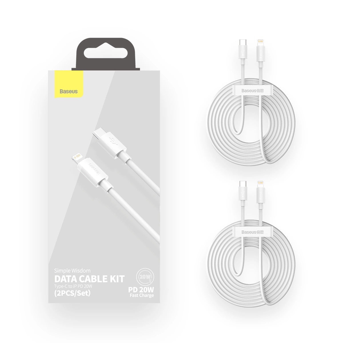 Baseus Simple Wisdom Lightning / USB-C Kabel 20W 1,5 m 2 Stück - Weiß