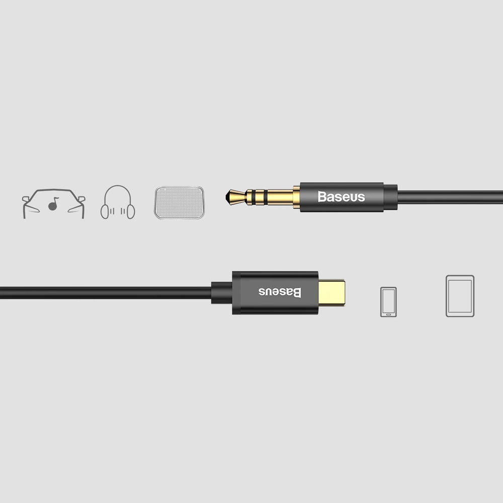 Baseus Stereo-Audiokabel AUX 3,5 mm Miniklinke - USB Typ C für Tablet-Telefon 120 cm schwarz (CAM01-01)