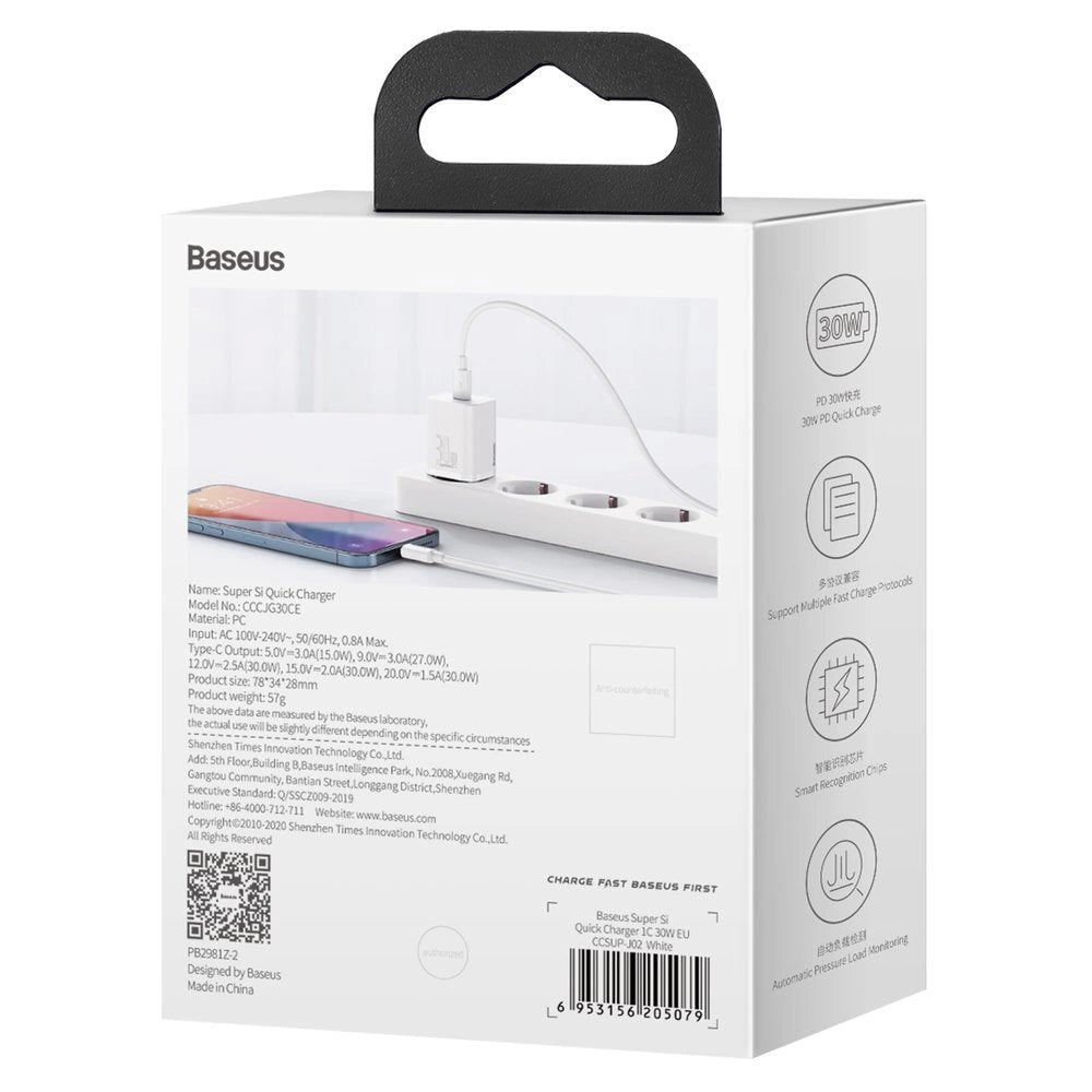 Baseus Super Si 1C Schnellladegerät USB Typ C 30W Power Delivery Quick Charge weiß (CCSUP-J02)