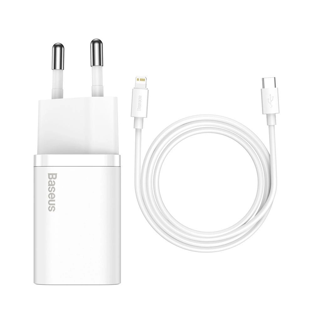 Baseus Super Si 1C schnelles Ladegerät USB Typ C 20 W Power Delivery + kabel USB Typ C - Lightning 1 m weiß (TZCCSUP-B02)