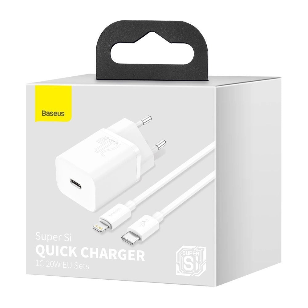 Baseus Super Si 1C schnelles Ladegerät USB Typ C 20 W Power Delivery + kabel USB Typ C - Lightning 1 m weiß (TZCCSUP-B02)