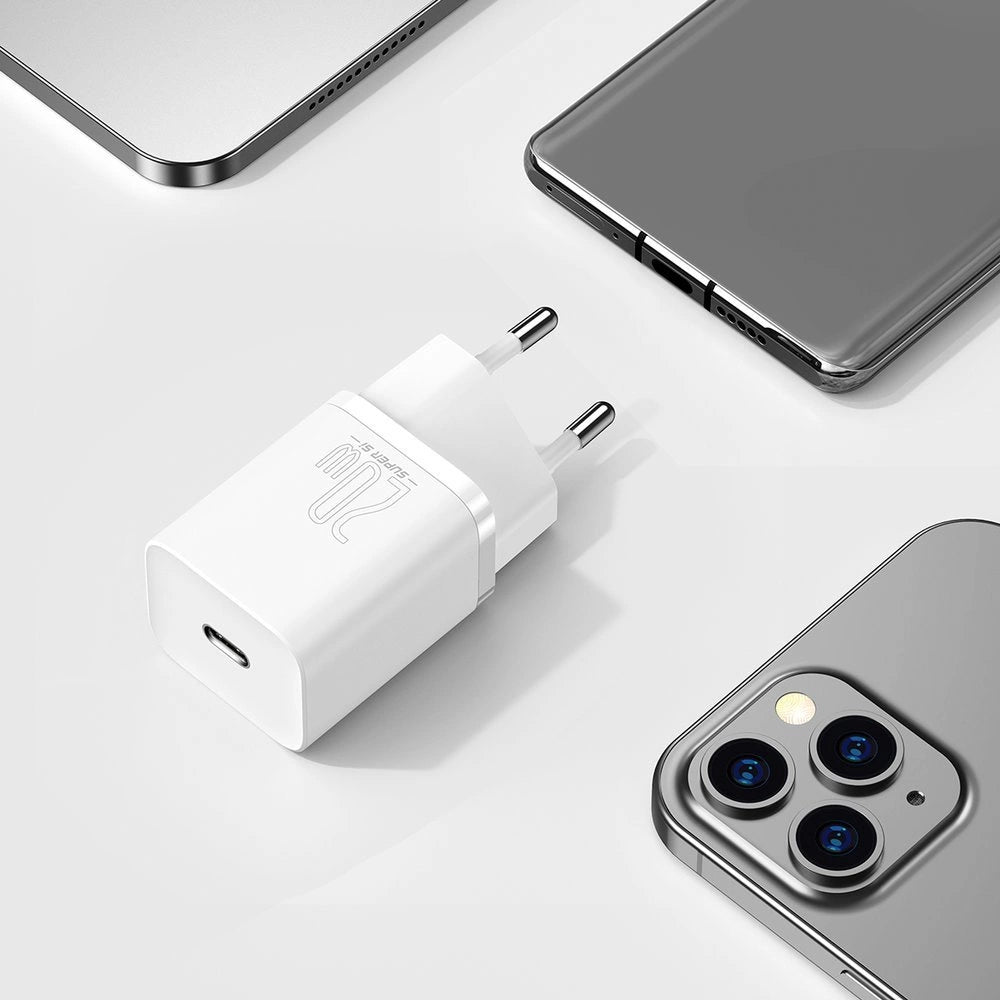 Baseus Super Si 1C schnelles Ladegerät USB Typ C 20 W Power Delivery + kabel USB Typ C - Lightning 1 m weiß (TZCCSUP-B02)