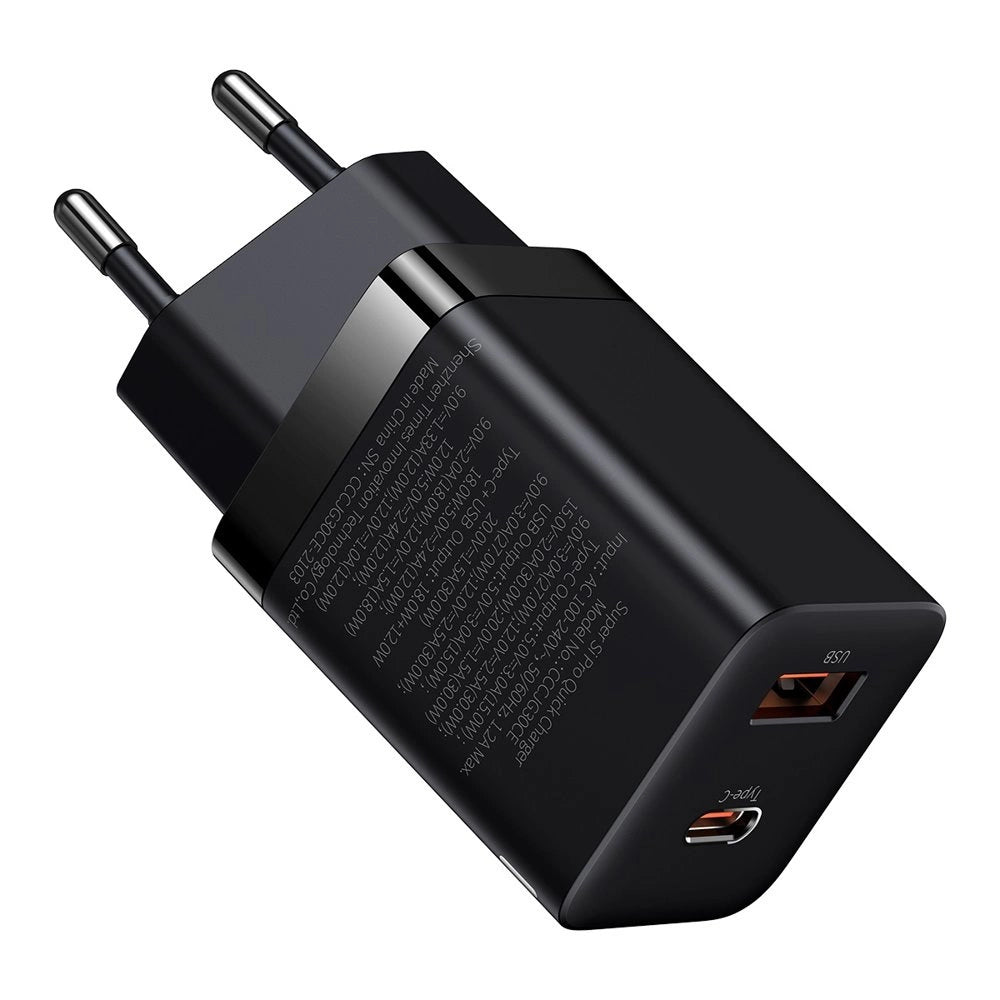 Baseus Super Si Pro Schnellladegerät USB / USB Type C 30W Power Delivery Quick Charge schwarz (CCSUPP-E01)