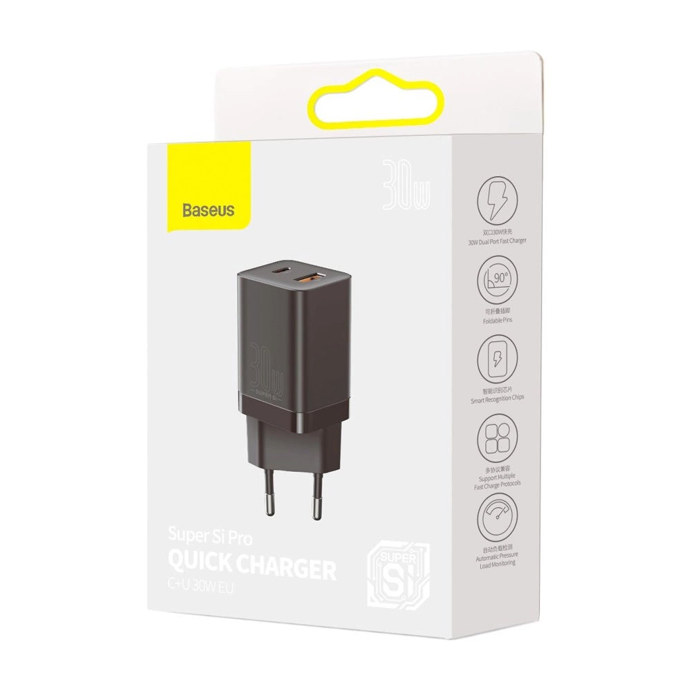 Baseus Super Si Pro Schnellladegerät USB / USB Type C 30W Power Delivery Quick Charge schwarz (CCSUPP-E01)