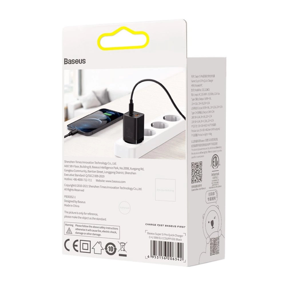 Baseus Super Si Pro Schnellladegerät USB / USB Type C 30W Power Delivery Quick Charge schwarz (CCSUPP-E01)