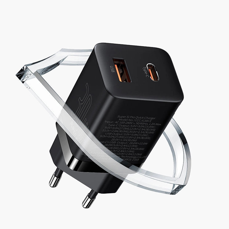 Baseus Super Si Pro Schnellladegerät USB / USB Type C 30W Power Delivery Quick Charge schwarz (CCSUPP-E01)