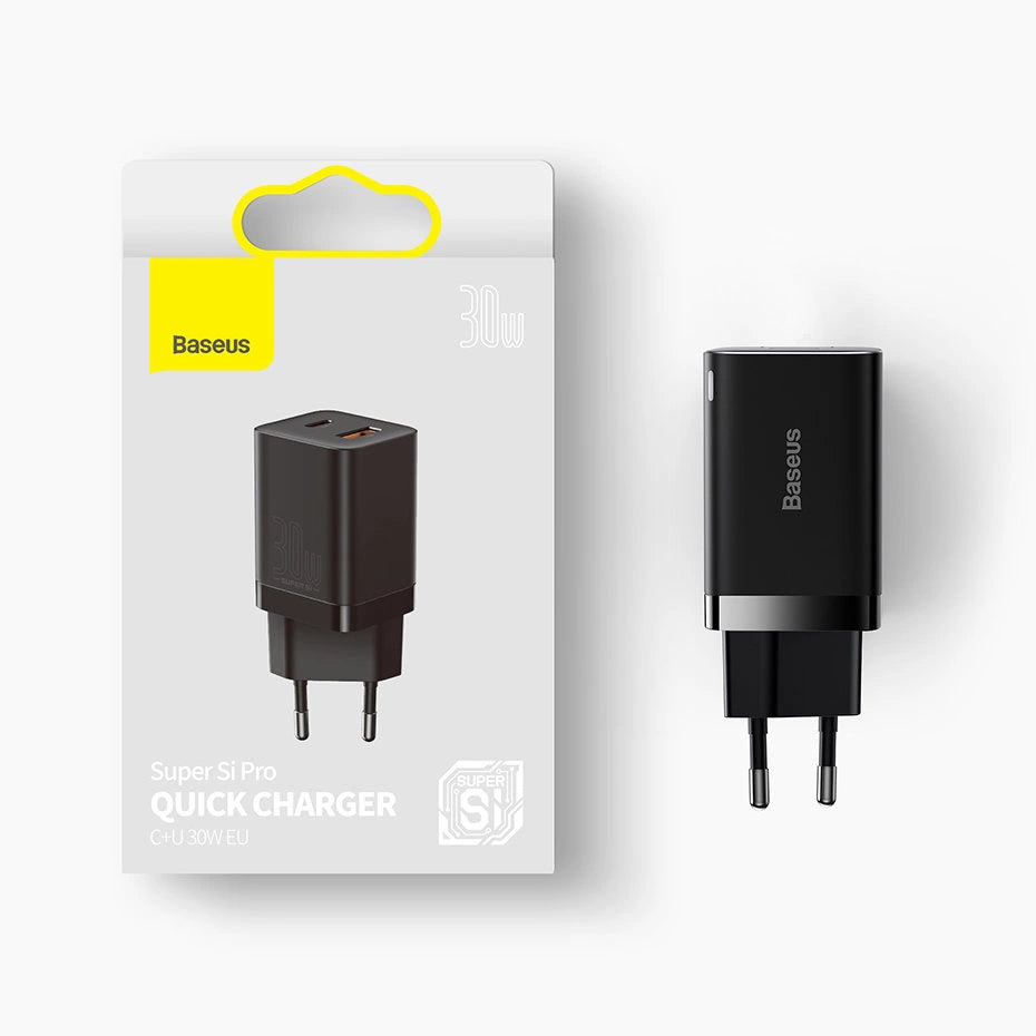 Baseus Super Si Pro Schnellladegerät USB / USB Type C 30W Power Delivery Quick Charge schwarz (CCSUPP-E01)