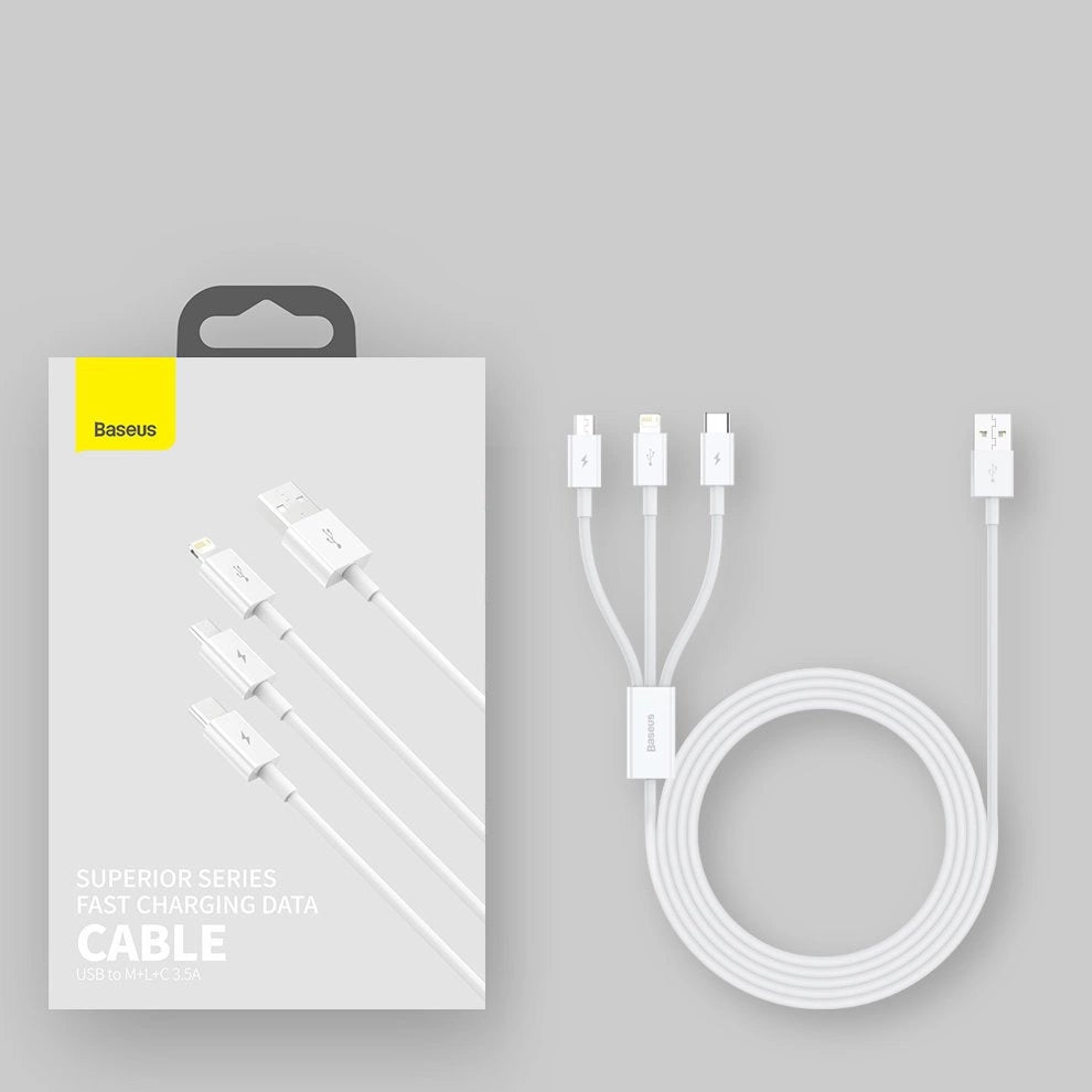 Baseus Superior 3in1 Kabel USB - Lightning / USB Typ C / Micro USB 3,5 A 1,5 m Weiß (CAMLTYS-02)