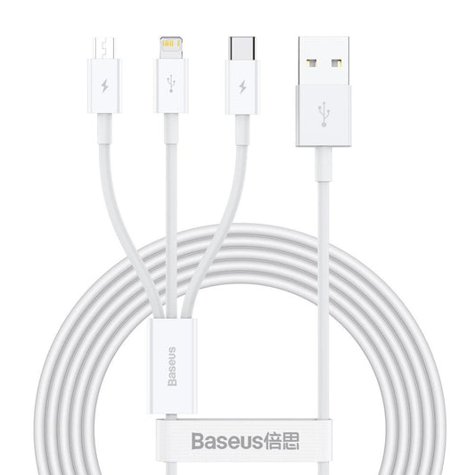 Baseus Superior 3in1 Kabel USB - Lightning / USB Typ C / Micro USB 3,5 A 1,5 m Weiß (CAMLTYS-02)