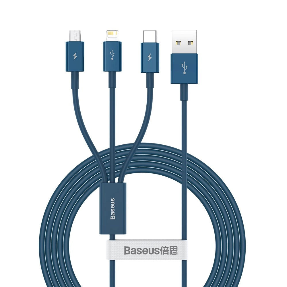 Baseus Superior 3in1 USB-Kabel - Lightning / USB Typ C / Micro-USB 3,5 A 1,5 m blau (CAMLTYS-03)