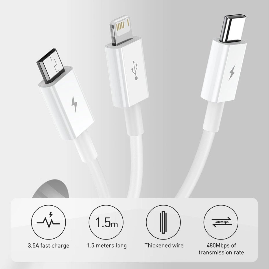 Baseus Superior 3in1 USB-Kabel - Lightning / USB Typ C / Micro-USB 3,5 A 1,5 m blau (CAMLTYS-03)