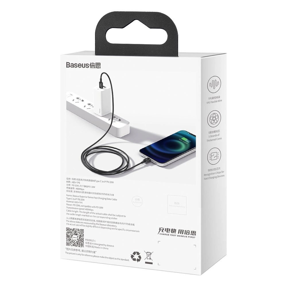 Baseus Superior Series USB-C / Lightning PD 20W 1 m Kabel - Schwarz