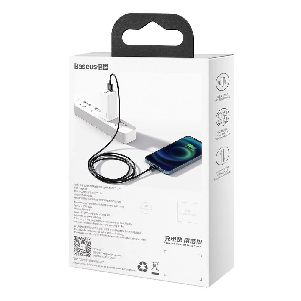Baseus Superior USB - Lightning Schnellladedatenkabel 2,4 A 1 m schwarz (CALYS-A01)