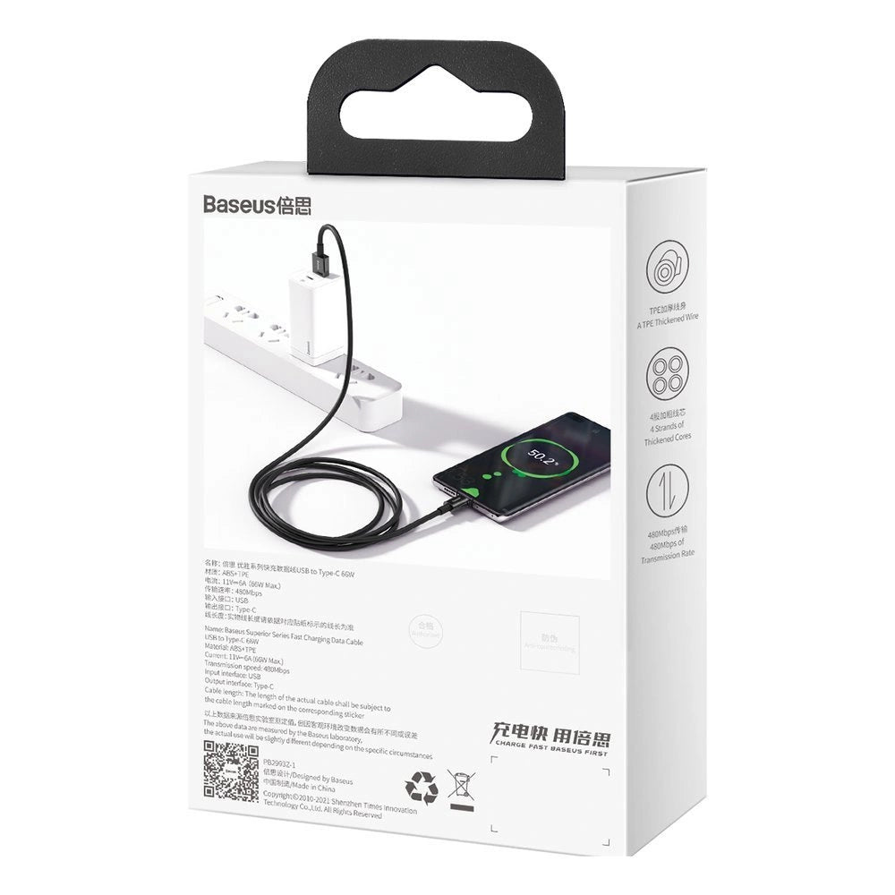 Baseus Superior USB - USB Typ C Datenschnellladekabel 66 W (11 V / 6 A) Huawei SuperCharge SCP 1 m schwarz (CATYS-01)
