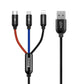 Baseus Three Primary Colors 3in1 USB-A - Micro USB / Lightning / USB-C 3.5A Kabel 0,3 m - Schwarz