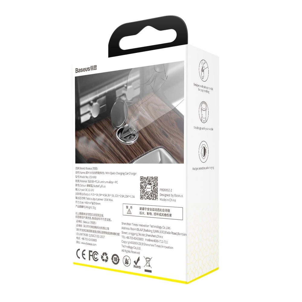 Baseus Tiny Star Mini Auto Ladegerät Autoadapter USB 30W Quick Charge 3.0 grau (VCHX-A0G)