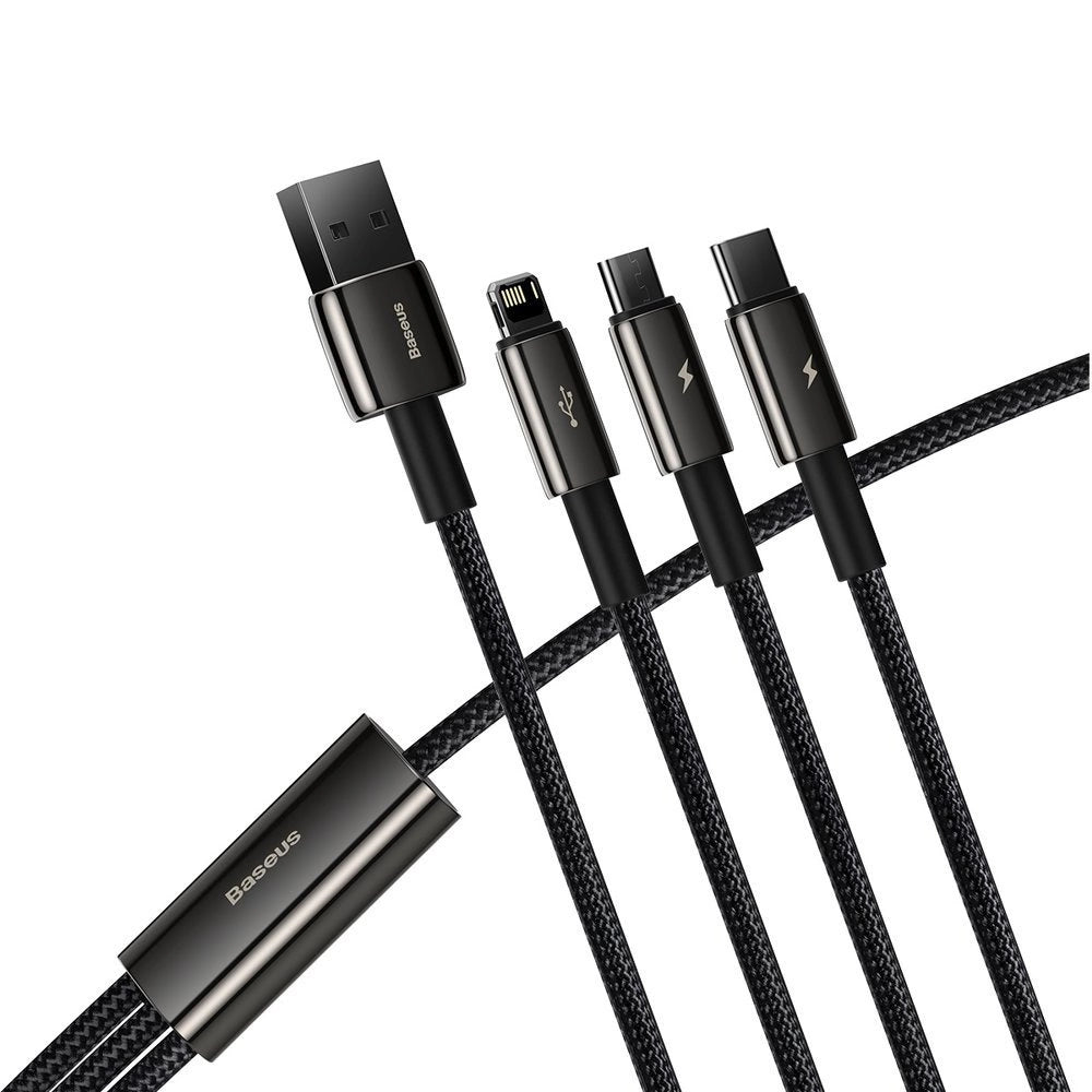 Baseus Tungsten 3in1 USB-Kabel - USB Typ C / Lightning / Micro-USB 3,5 A 1,5 m schwarz (CAMLTWJ-01)