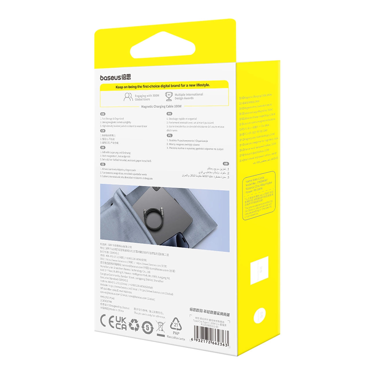 Baseus Tungsten Gold magnetisches USB-C / USB-C-Kabel 100 W 1 m – schwarz