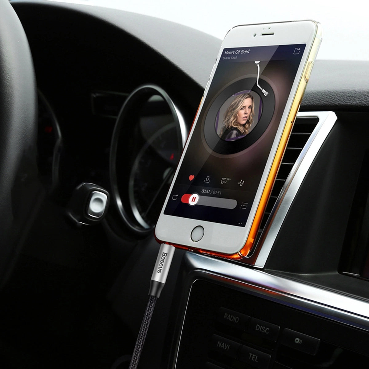 Baseus Yiven M30 Stereo-Audiokabel AUX 3,5 mm Mini-Klinkenstecker 1,5 m silber-schwarz (CAM30-CS1)