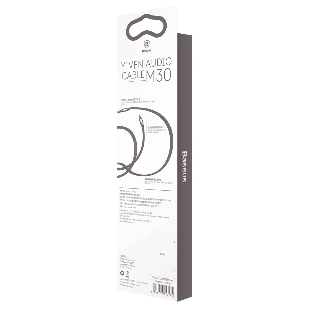 Baseus Yiven M30 Stereo-Audiokabel AUX 3,5 mm Mini-Klinkenstecker 1,5 m silber-schwarz (CAM30-CS1)