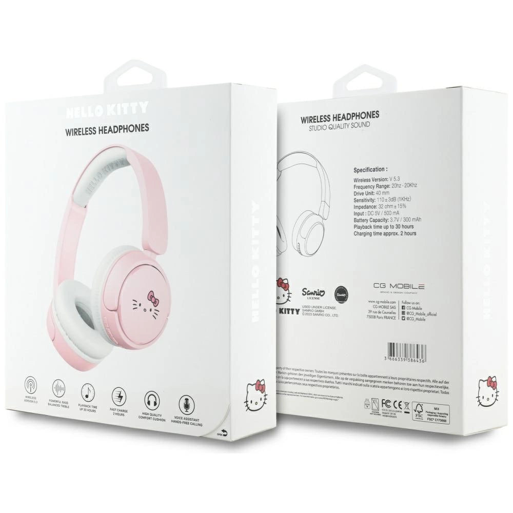 Bluetooth On-Ear-Kopfhörer mit Hello Kitty-Gesichtslogo, Rosa