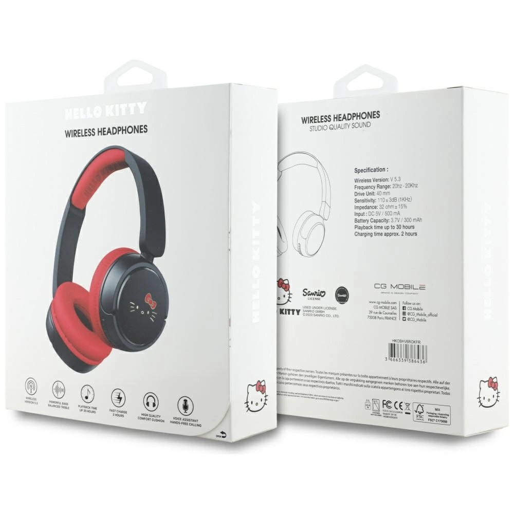Bluetooth On-Ear-Kopfhörer mit Hello Kitty-Gesichtslogo, Rot
