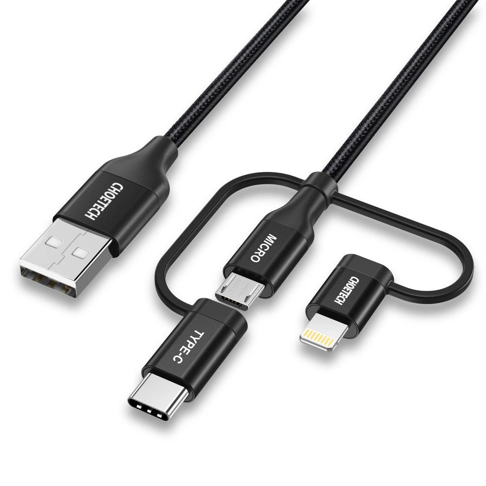 Choetech 3in1 USB MFI Lightning / USB Typ C / Micro USB Kabel (3A Laden / 480Mbps Datenübertragung) 1,2m schwarz (IP0030-BK)
