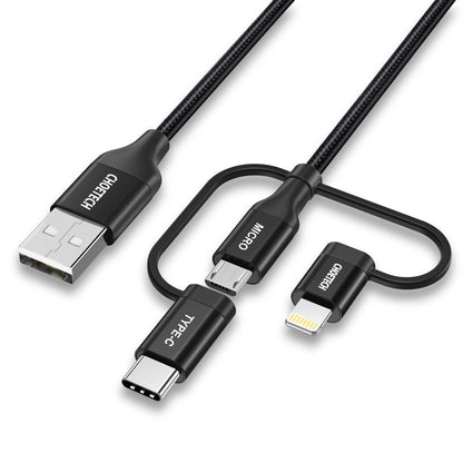 Choetech 3in1 USB MFI Lightning / USB Typ C / Micro USB Kabel (3A Laden / 480Mbps Datenübertragung) 1,2m schwarz (IP0030-BK)