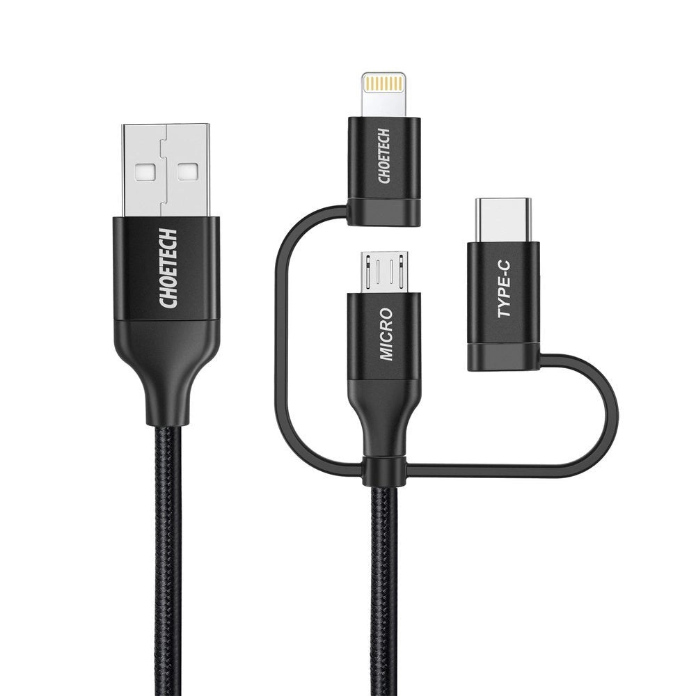 Choetech 3in1 USB MFI Lightning / USB Typ C / Micro USB Kabel (3A Laden / 480Mbps Datenübertragung) 1,2m schwarz (IP0030-BK)