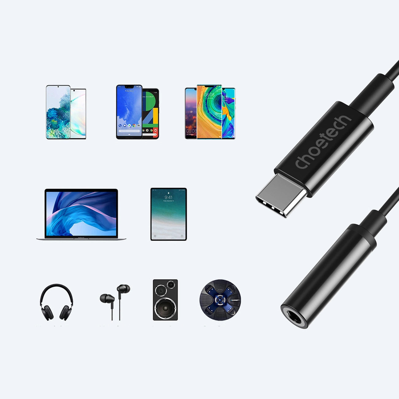 Choetech AUX003 USB-C / DC 3,5-mm-Audioadapter - Schwarz